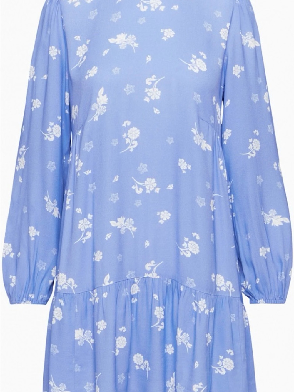 Aritzia Blue Floral Long Sleeve Tiered Dress